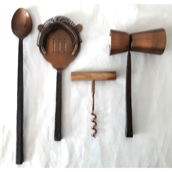 Levis Cocktail Tool Roll Set With Canvas Case & Copper Utensils Bartender Gift - Picture 2 of 4